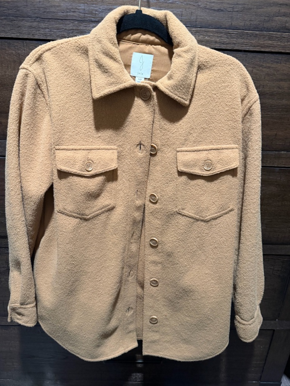 Joie Peach-Tan Teddy Fleece Button-Front Jacket